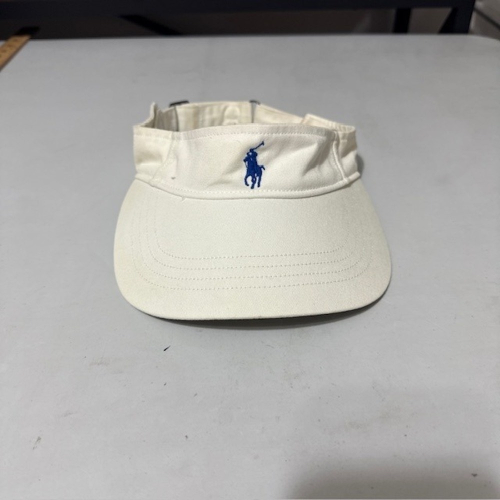 Polo Ralph Lauren Women's White Cotton Sun Visor Blue Pony Logo Adjustable Back